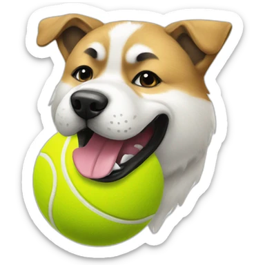 Akita dog playing with a tennis ball sticker