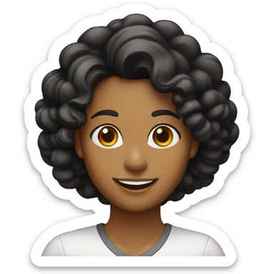 Mulher de 40 anos, cabelo cacheado loiro com preto com sorriso grande sticker