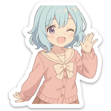 Cute anime-style юки суо with soft colors and a playful expression sticker