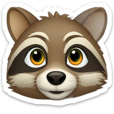 brown raccoon with orange eyes and a dark green hood that smile sticker