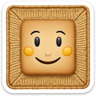 A 3D cartoon flat woven mat made of straw or bamboo strips, top-down view, soft shadow. sticker