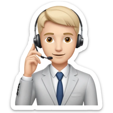 Confident sales professional with phone headset making a deal sticker