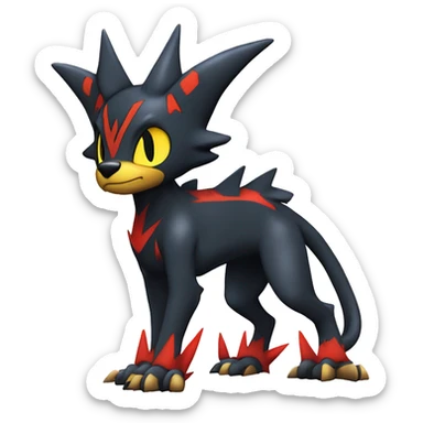 Cool Edgy Litten-Garchomp-Houndoom-Luxray Fakémon Digimon with Edgy markings, full body, outlined sticker