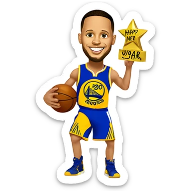 Steph curry holding a sign that says “happy new year” sticker