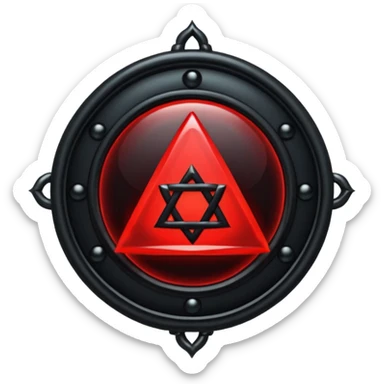 iOS sticker, dark fantasy amulet, black base, red symbol, minimal sticker