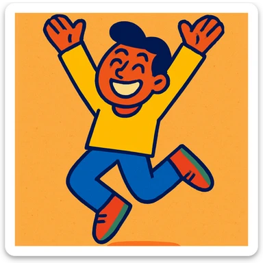 happy emotion, person jumping with joy, vibrant colors sticker