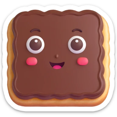 Rectangular chocolate mini pastry, palav mischievous eyes, tilted slightly, small grin, text above: "ПАСТИЧКА", chibi style, Twitch emoji style, transparent background, colorful

 sticker