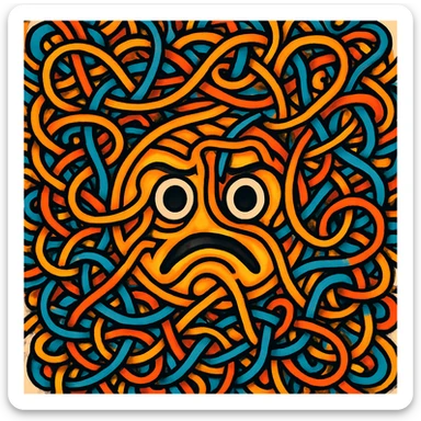 a complicated emoji featuring interwoven lines, abstract forms, and a busy, maximalist appearance sticker