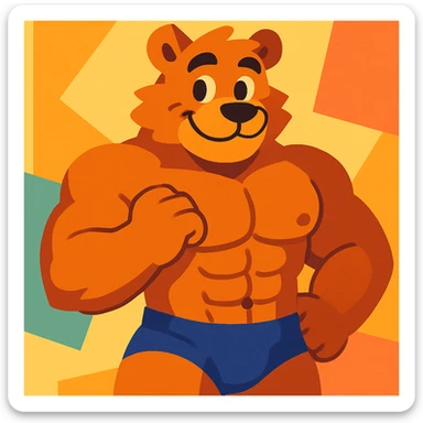 muscular furry bara character, smiling, cute expression, soft lighting sticker