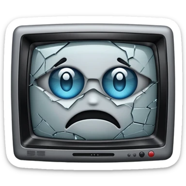 iOS style emoji of a broken TV, cracked screen, damaged appearance, simple and clear design sticker