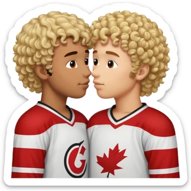 Straight Dark hair boy hockey player kissing curly hair blonde hockey player boy sticker
