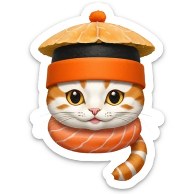 cat wearing a hat made out of sushi sticker