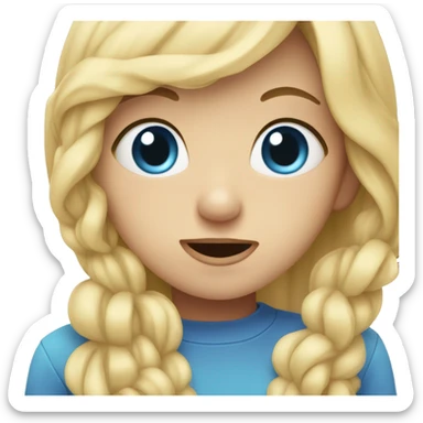 shy girl with hands in mouth, long blonde hair, blue eyes  sticker