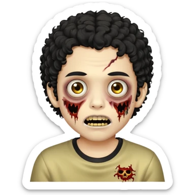 menino com cabelo cacheado preto e olhos marrons, com a boca lembrando a de um zumbi e com grills dourados sticker