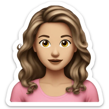 Brunette balayage long hair white women pink top sticker