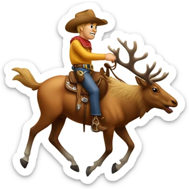 Cowboy elk riding horse sticker