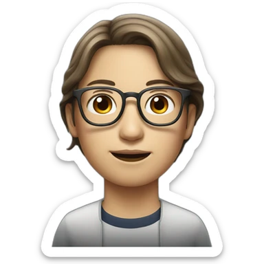 Tim cook with a brown hair Korean girl with eyeglasses sticker