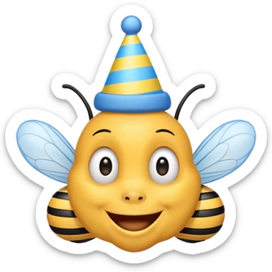
Bees with blue Birthday Hat, Happy bee with striped party hat sticker