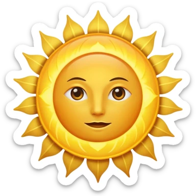 A large, bright sun, with an intense yellow center and golden rays surrounding it, illuminated and vibrant. sticker