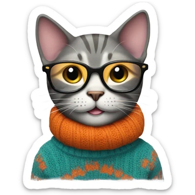 happy cat wearing a sweater and glasses sticker