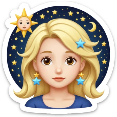 An Emoji of girl, who can be described by three words: sun, moo, star sticker