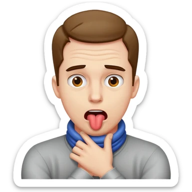 guy crossing hands around his neck mad and sticking tongue out sticker