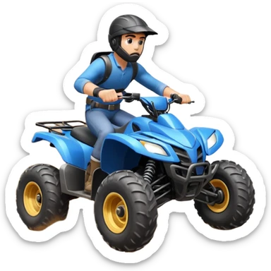 man riding an ATV, dynamic action pose, off-road vehicle, dust trail, 3D cartoon, mobile game icon style, clean background, no text, no watermark

 sticker