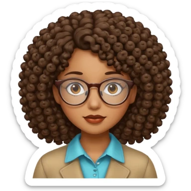 una chica con rizos el cabello hacia abajo y  con gafas sticker