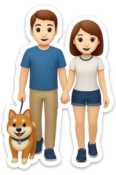 Make the couple have brown hair in emoji style with no background. sticker