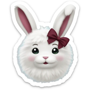 White fluffy bunny with burgundy bow sticker