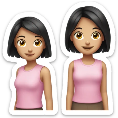 smiling girl with black hair and pink top sticker