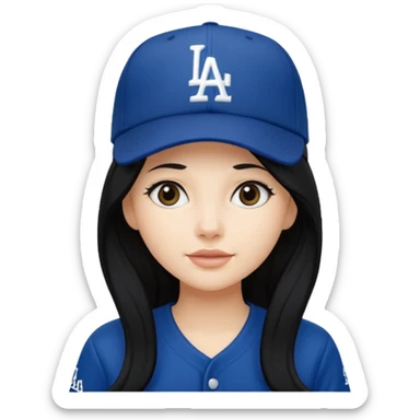 Can you make an emoji of a girl with fair skin with black long hair wearing an LA dodger hat. Only include her head not body  sticker