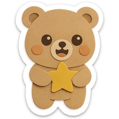 Apply the exact paper craft visual effect as shown in the reference image to the cute little bear. Keep all bear features, pose, and colors unchanged: soft pastel brown, happy open-mouth smile, round face, big sparkling eyes, round ears, chubby body, extremely soft and cute expression, clean lines. Ensure the background is transparent. sticker