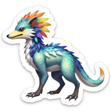 Colorful Fruity Iridescent Warm-colored Tropical Exotic Vernid-Sergal-Trico-Silvally-Nargacuga-fusion-hybrid-animal-creature, full body sticker