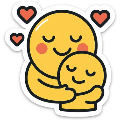 cute loving emoji with two emojis hugging, surrounded by small hearts sticker