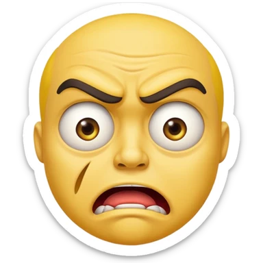 A Classic emoji, yellow character. Extreme disgust/ confusion. One eyebrow raised, one eyebrow lowered in anger. With a deep sneer on the mouth. sticker