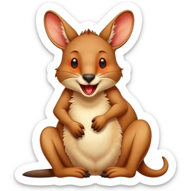 Cinematic Cute Yawning Kangaroo Portrait Emoji, Head tilted slightly with a dramatic, wide-open yawn, showcasing a soft, downy red-orange fur with gently drooping ears and round amber eyes barely open in drowsy contentment, Simplified yet irresistibly adorable features, highly detailed, glowing with a soft, cozy glow, high shine, relaxed yet expressive, stylized with a touch of outback charm, bright and endearing, soft glowing outline, capturing the essence of a sleepy yet affectionate kangaroo, so drowsy it feels like it could stretch out of the screen and curl up for a nap! sticker