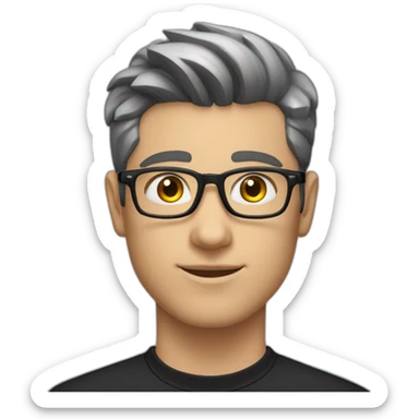 22 years old Caucasian male wearing black polo and silver glasses with black quiff haircut sticker