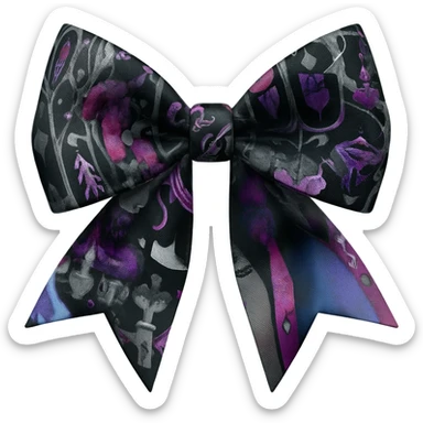 Whimsigothic realistic highly detailed fabric  large size bow in whimsy gothic pattern, isolated, 3d rendering, 8k sticker