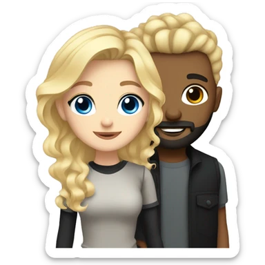 Blonde wavy hair girl with blue eyes and black undercut man with beard in love sticker