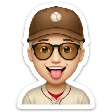 happy face with tongue out and sunglasses and a baseball cap sticker