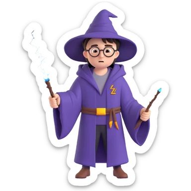 Harry Potter with a lightning scar and wizard robe sticker