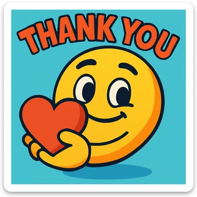 vibrant cartoon emoji giving a heart with 'thank you' text sticker