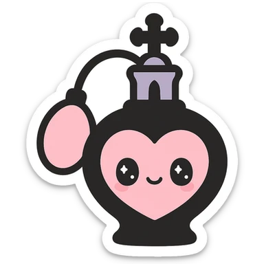 gothic perfume bottle, black and pink, kawaii style sticker