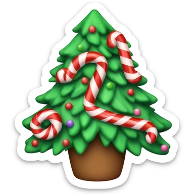 A Christmas tree with candy canes sticker