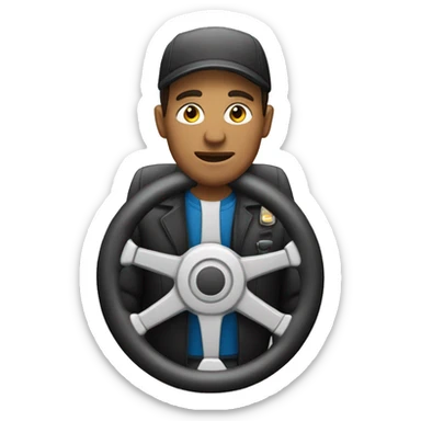 van driver with steering wheel sticker