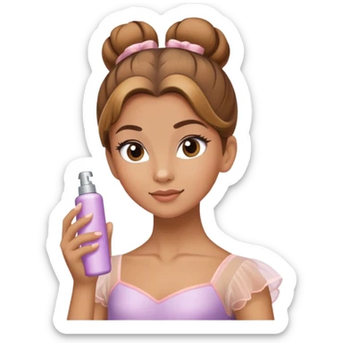 light brown haired ballerina spraying hairspray on her bun sticker