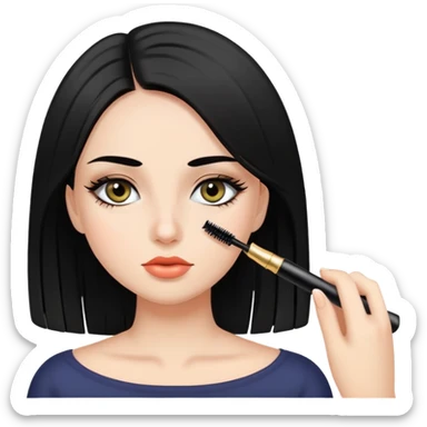 Girl putting mascara on with black straight hair  sticker