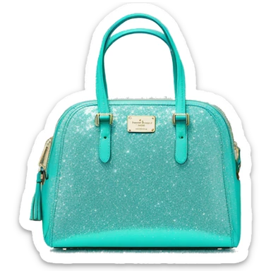 Realistic isolated tiffany blue glitter kate spade satchel purse.  sticker