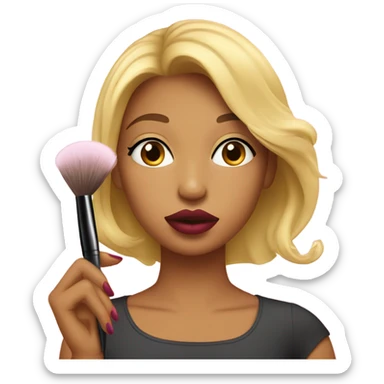 Girl putting on lipstick sticker